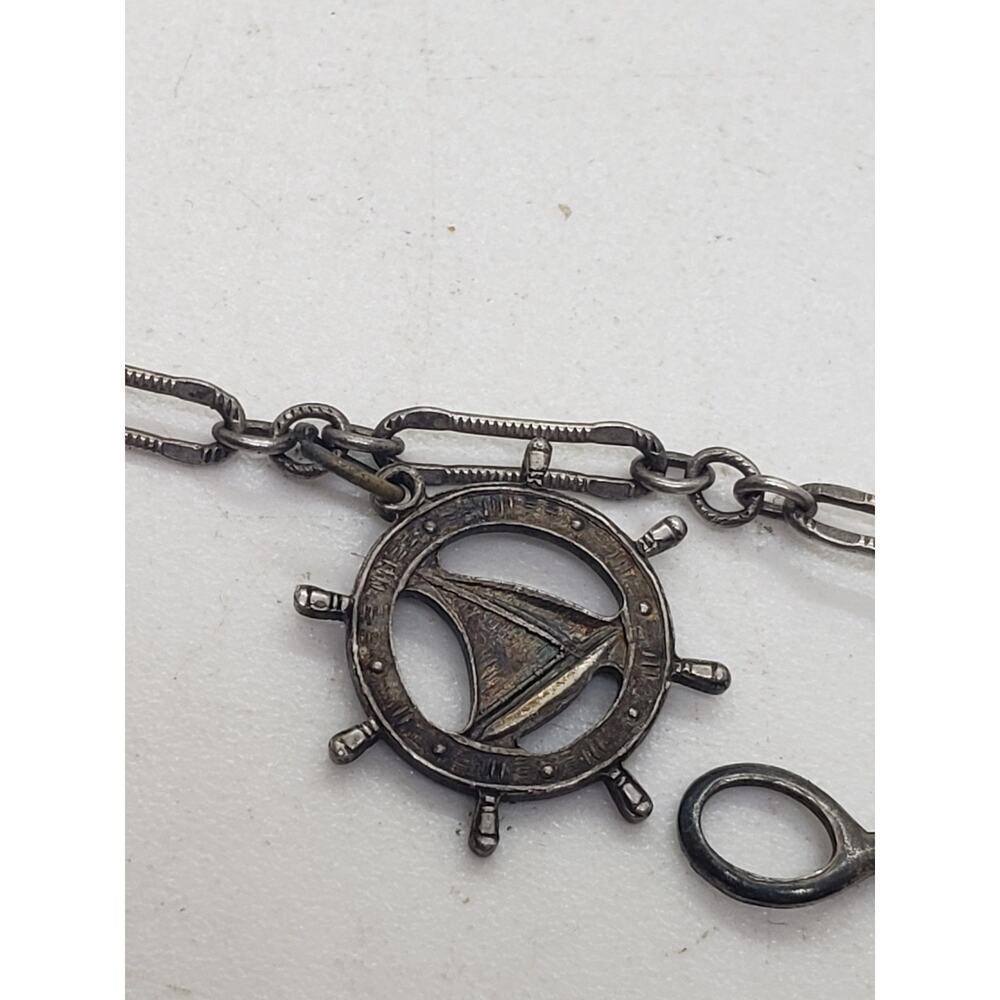 Vintage Sterling Silver Charm Bracelet Cowboy Nautical Scissors Ring Hat 7in - Picture 6 of 16